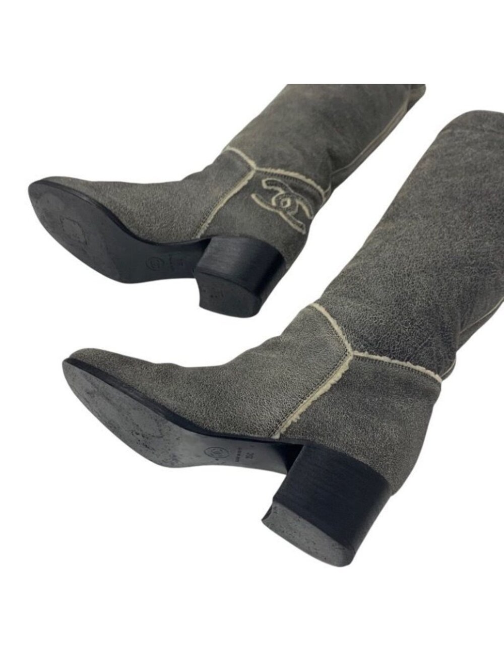 Chanel Boots Long Shoes Leather Shearling Gray Coco Mark - Picture 6 of 10